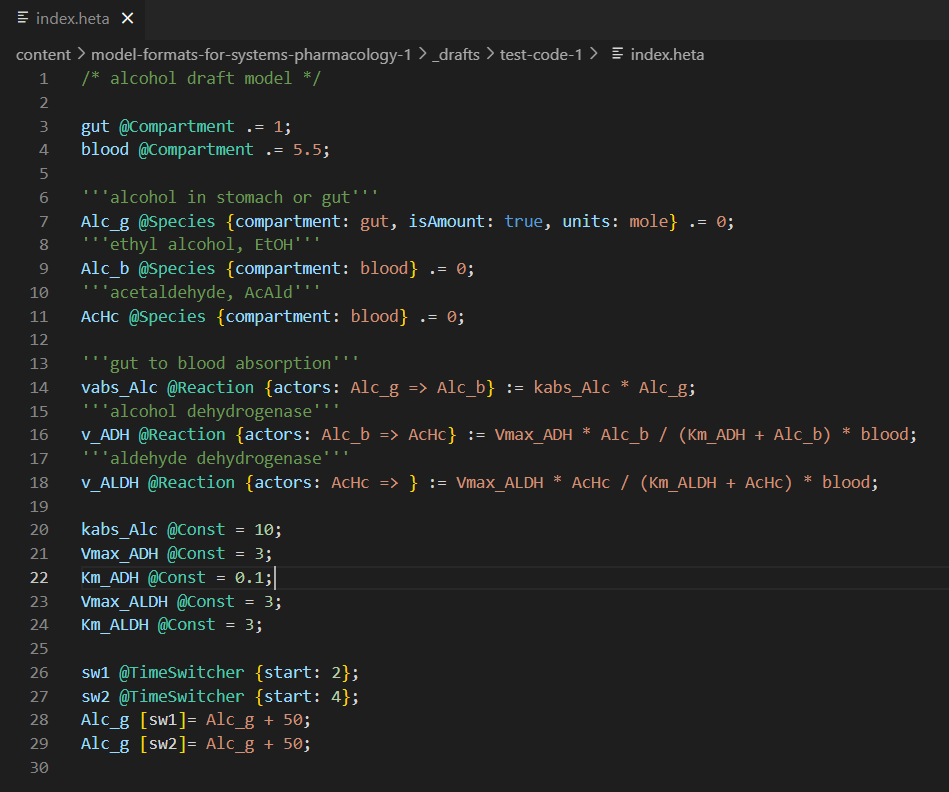HetaSimulator code snippet