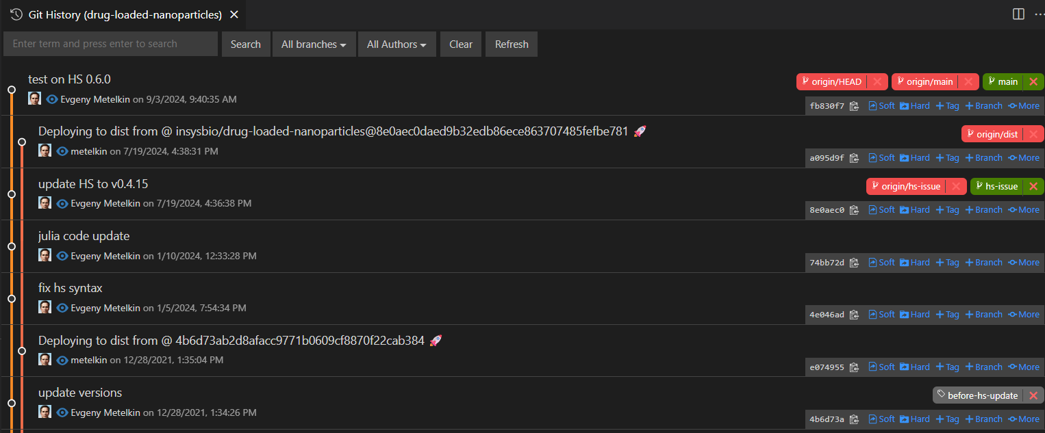 Git commit history in QSP project.